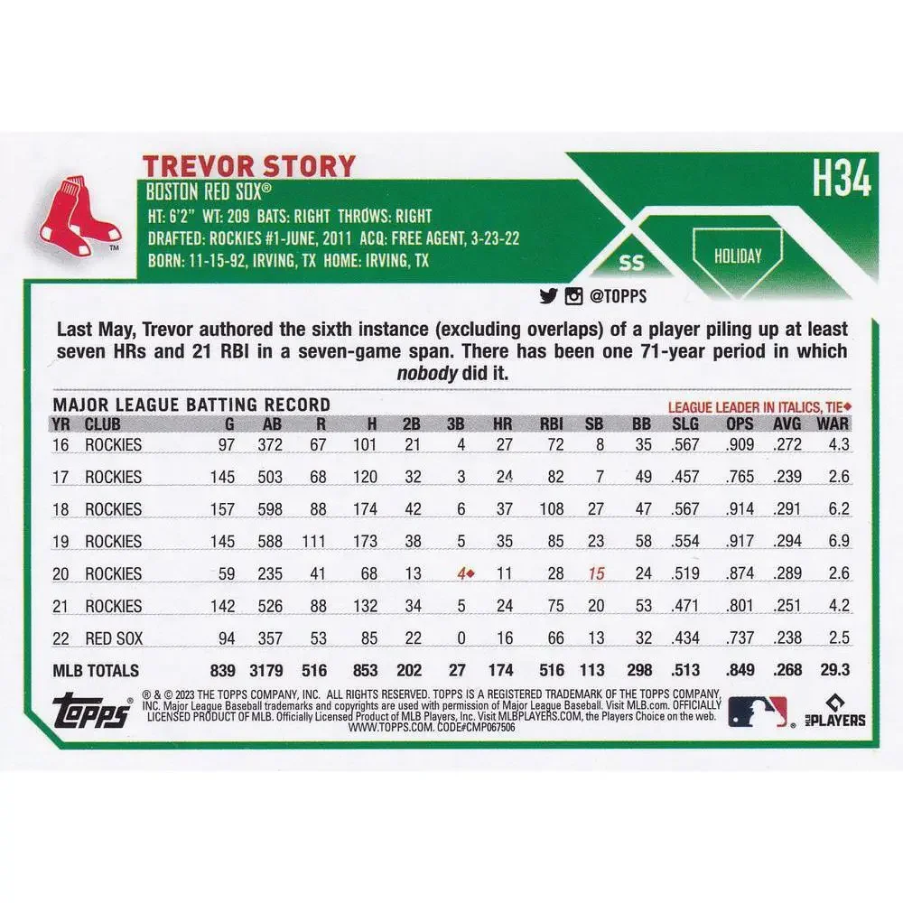 Topps h34 sox red
